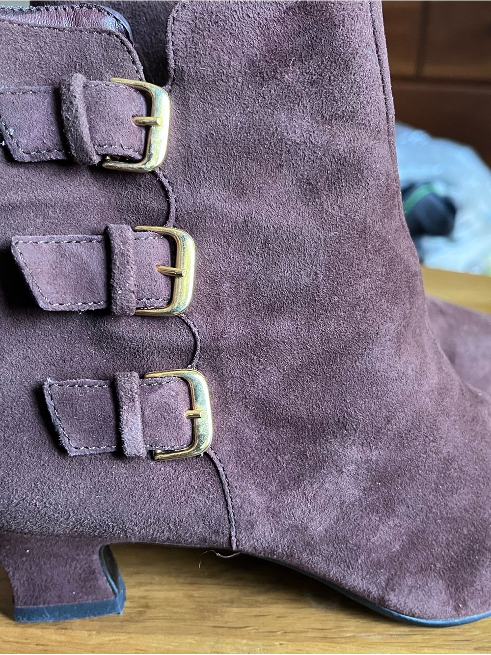 Women’s Suede Ankle Boots in Brown Suede with Buckle Detail- Size 8 M
